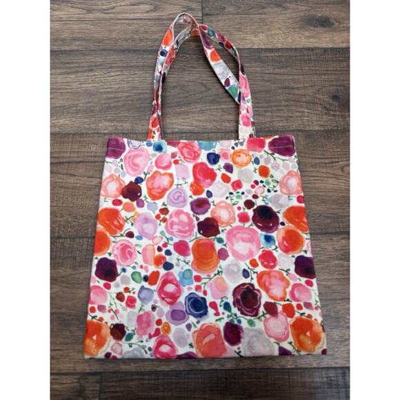 Kate Spade Canvas Tote Bag Floral Pink Vibrant Colors Interior Pocket - Picture 3 of 6
